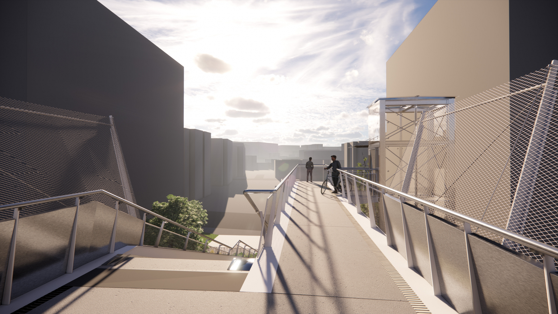 Illustration - Vue depuis la passerelle en regardant vers Annemasse