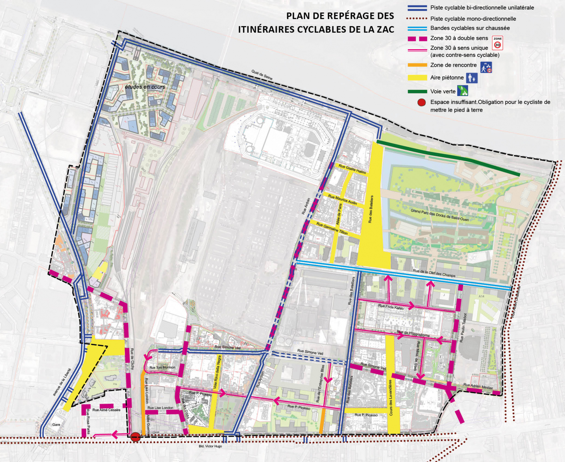 Illustration - Schéma des itinéraires cyclables de la ZAC