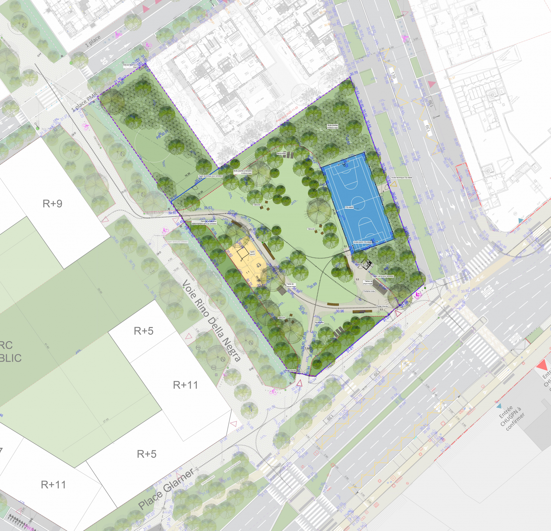 Illustration - Vue en plan du parc Angela Davis, secteur 4