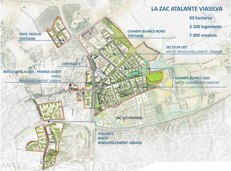 Illustration - Vue de l’ilot B5 avec les chantiers en cours des premières constructions de logements (novembre 2020)