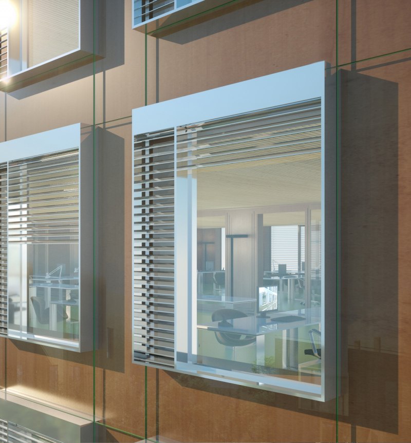 Illustration - Fenêtreavec brise-soleil orientable et prise d'air