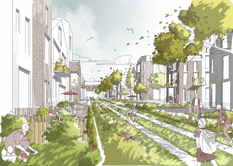 Illustration - La venelle des enfants qui connecte l’école au hub des mobilités