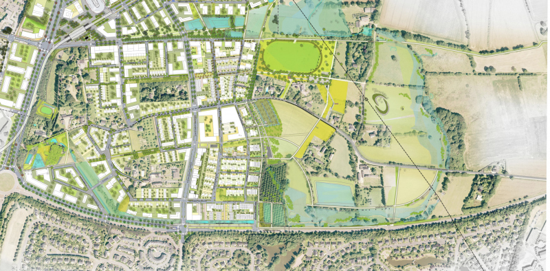 Illustration - Plan de masse du secteur Ouest de la ZAC Les Pierrins. (Plan actualisé en juin 2020)