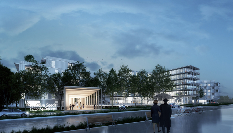 Illustration - Ilot C7 - Movies : focus sur les terrasses de l’immeuble de bureau faisant office de gradin pour la projection en plein air de l’école de cinéma