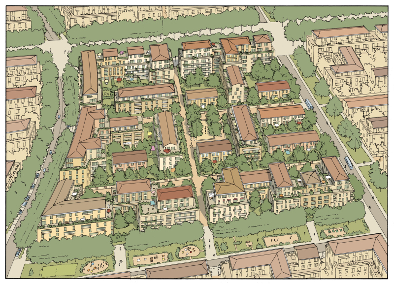 Illustration - Illustration axonométrique d’un îlot type