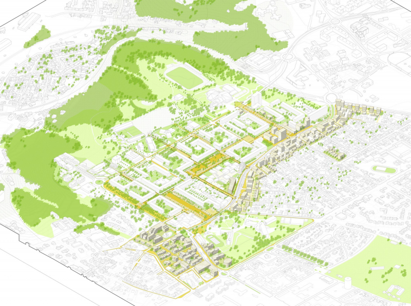 Illustration - Axonométrie du projet – reconstruire la ville autour du tramway