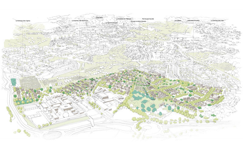 Illustration - Axonométrie de la ZAC du coteau