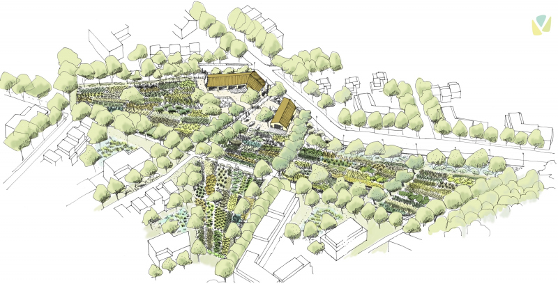 Illustration - Axonométrie de la ferme urbaine permacole