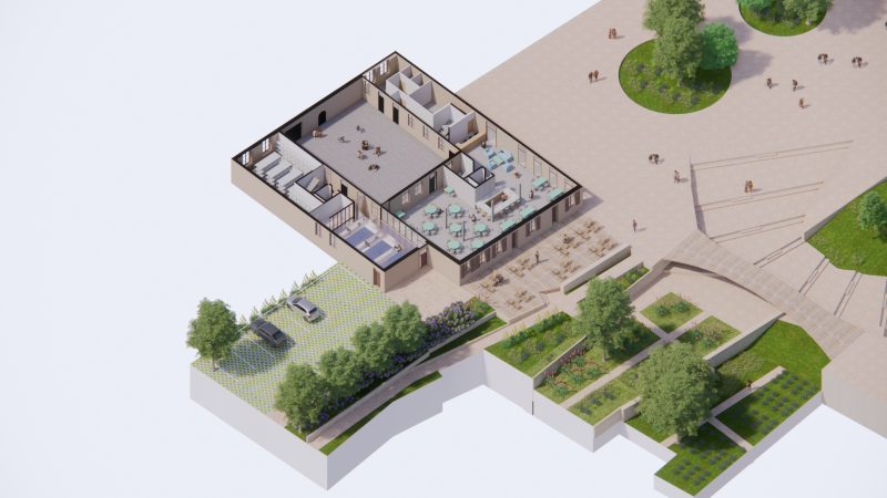 Illustration - Axonométrie reconversion du couvent des Ursulines en hôtel restaurant 3* - 2 -ème étage