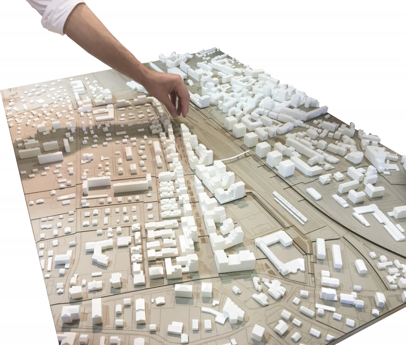 Illustration - Vue de la maquette montrant l’articulation morphologique jouée par le projet