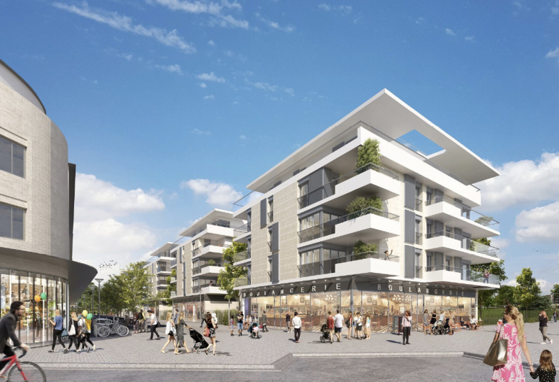 Illustration - Perspective depuis le mail sur  l’îlot E – PROVINI-SENNEPIN&LHEBERT