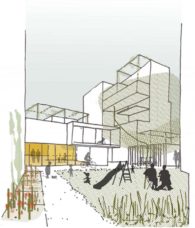 Illustration - Croquis d’un cœur d’ilot sur le secteur « front urbain »