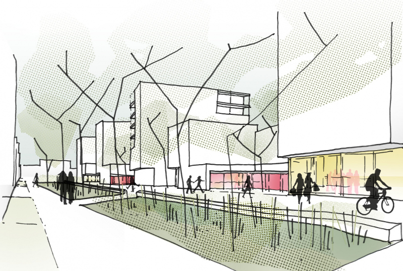 Illustration - Croquis perspectif sur le jardin central