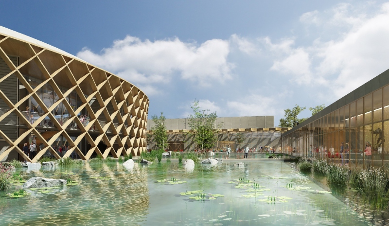 Illustration - Jardin entre le Grand Dôme réhabilité et son extension