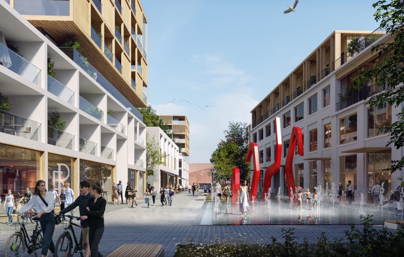 Illustration - VUE PERSPECTIVE SUR LE MAIL PIÉTONNIER CENTRAL - ©Yam-Studio /Oslo / D&A