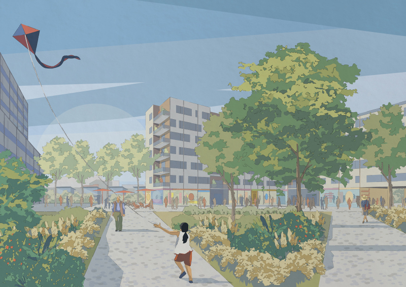 Illustration - Vue depuis le jardin en cœur d’îlot - ©Orchestra Design Studio / D&A