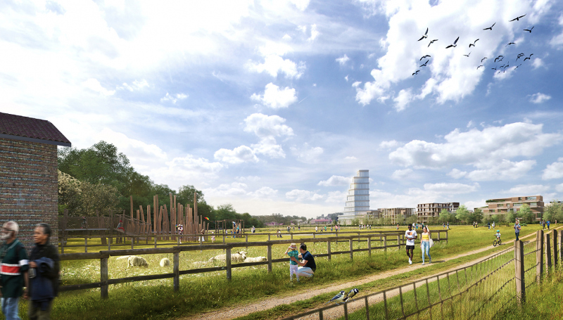 Illustration - Vue de la Plaine des Jeux et le quartier Andromède3 depuis la ferme du Sausaz - © Lylo