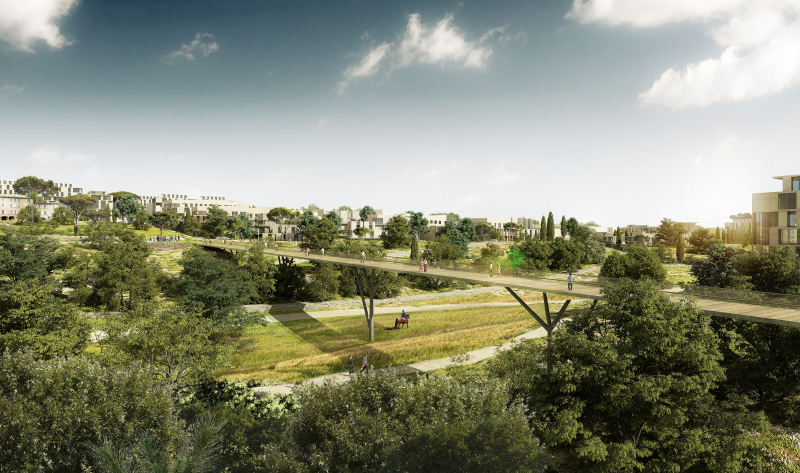 Illustration - Perspective du parc du vallon et de la passerelle