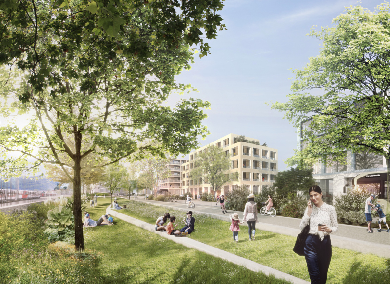 Illustration - Vue du jardin ferroviaire, du mail TCSP et de la voie verte