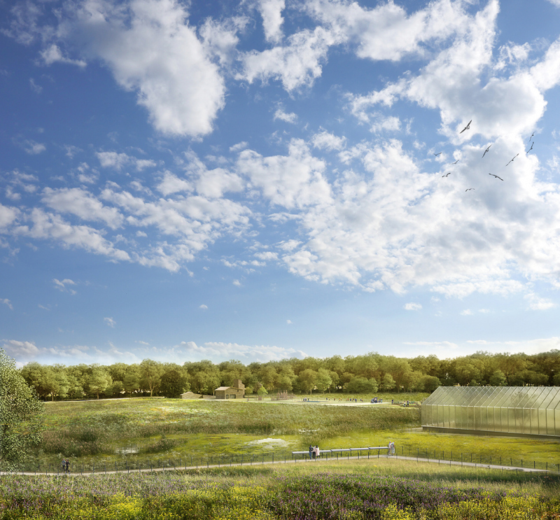 Illustration - Vue du Parc naturel et les espaces préservés. Au fond la ferme du Sauzas - © Lylo