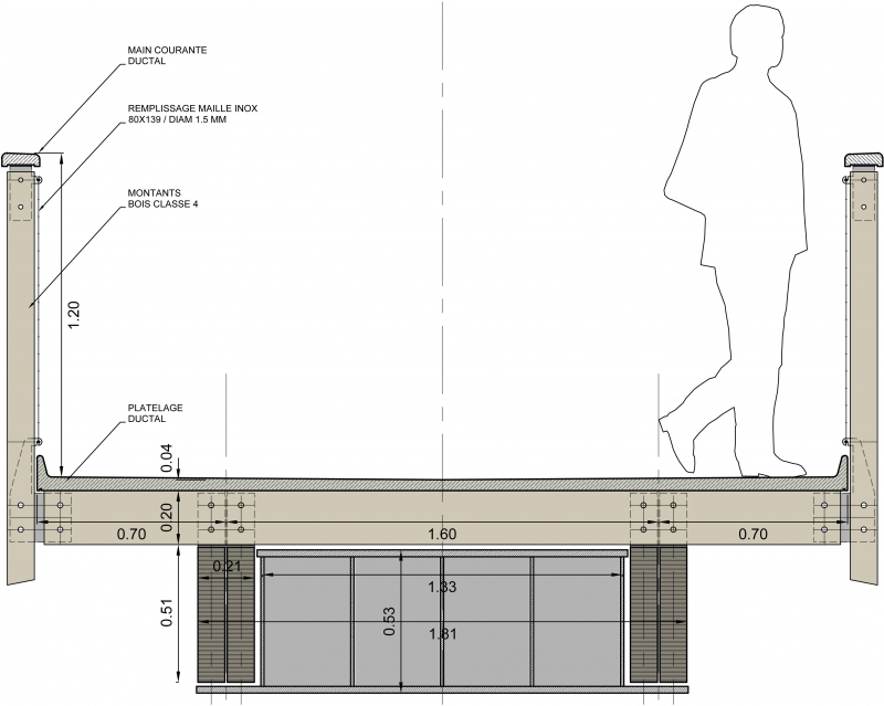 Illustration - Coupe transversale sur le franchissement avec caisson métallique