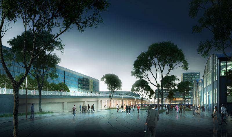 Illustration - Vue depuis le parvis au Nord devant la grande halle