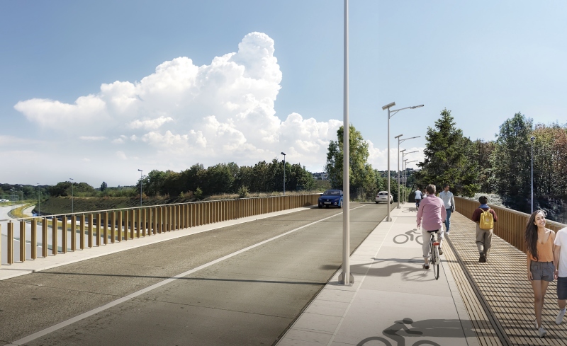 Illustration - Vue du pont sur l’A14 et son élargissement en encorbellement