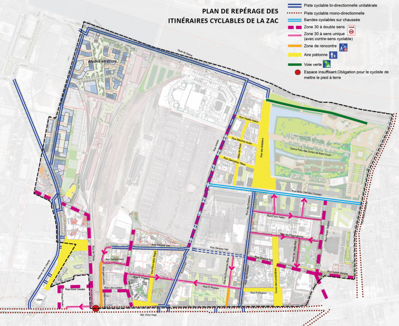 Illustration - Schéma des itinéraires cyclables de la ZAC