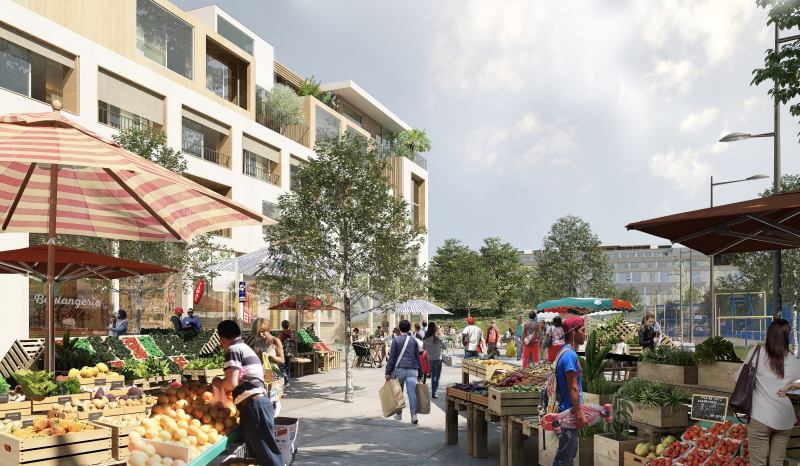 Illustration - Vue sur la place du marché depuis le pôle tramway