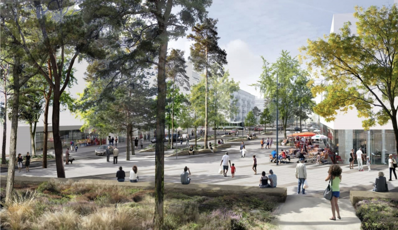 Illustration - Vue sur la place du marché depuis le square – un jour sans marché