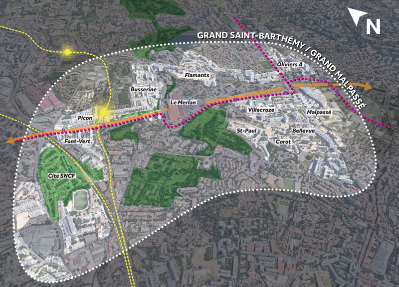 Illustration - Le territoire du Grand Saint-Barthélemy / Grand Malpassé - 500 ha et plus de 50 000 habitants