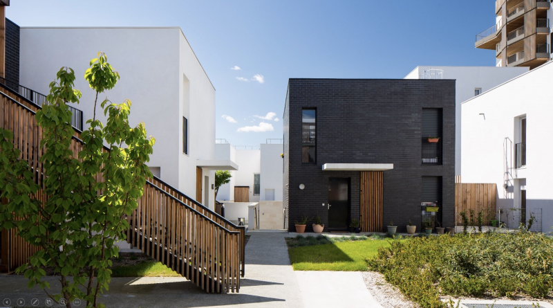 Illustration - Vue sur les maisons sur socle à l’intérieur d’un macro ilot complexe