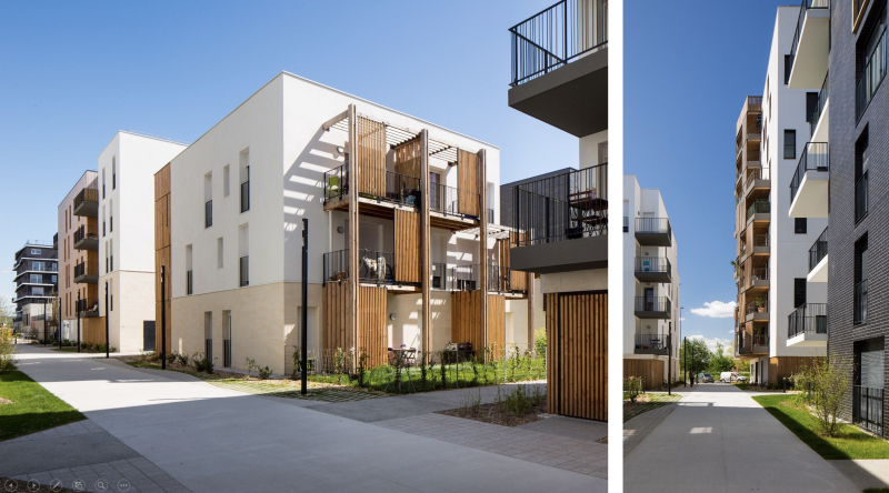 Illustration - Vue sur la sente de distribution piétonne d’un macro ilot complexe