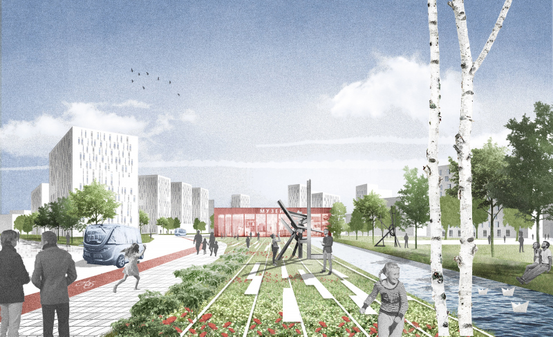 Illustration - Vue du parc des forts équipé vers le musée