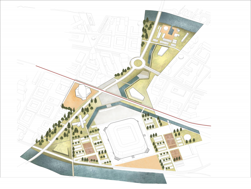 Illustration - Axonométrie du parc des forts équipé d’installation sportives métropolitaines