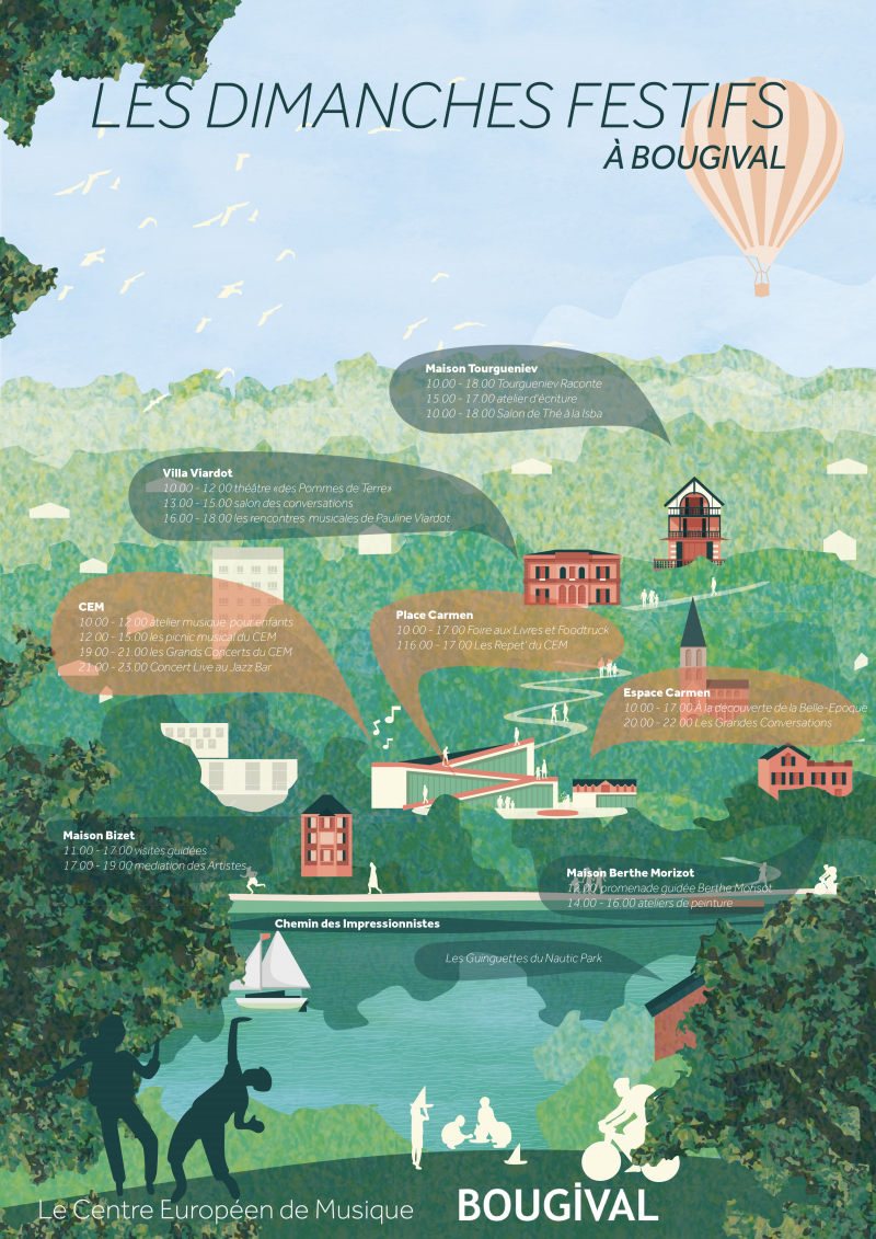 Illustration - Affiche du programme des Dimanches Festifs à Bougival