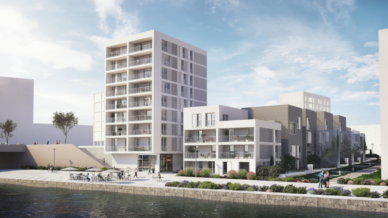 Illustration - Vue de l’ilot à énergie positive sur la tête de proue est du quartier