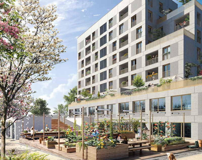 Illustration - Vue du cœur d’ilot I comprenant le parking silo partagé